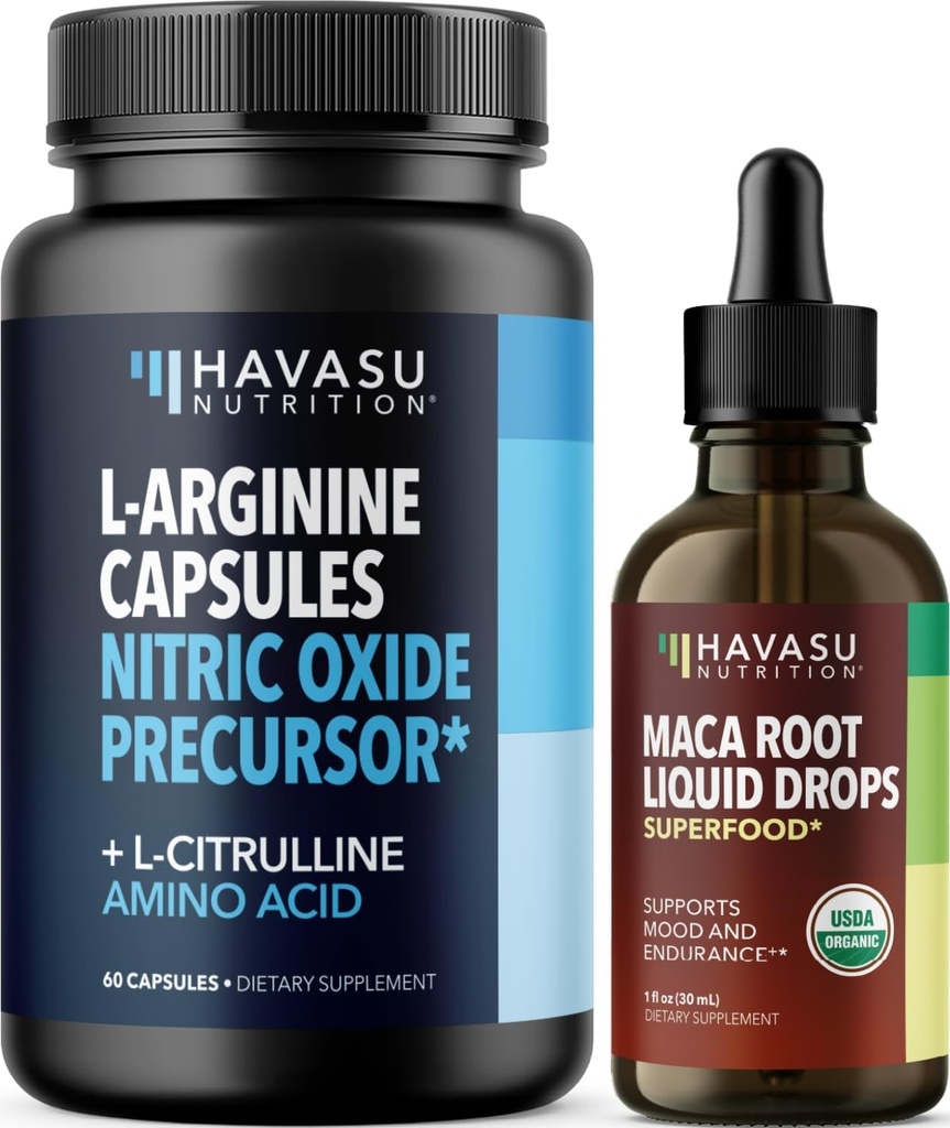 HAVASU NUTRITION Organik Maca Root Liquid Drops (60 hizmet) & L Arginine L Citrulline Supplement (30 hizmet)