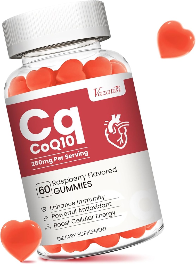 Yüksek Aborpsiyon CoQ10 Gummies 250 mg, Plus Omega-3, Hücre Enerjisi, Beyin ve Antioksi, 5X Daha İyi Abors Coenzyme Q10 Supplement, Raspberry Flavored - 60 Cts