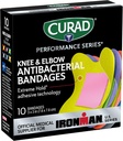 CURAD Performans Serisi IRONMAN Antibacterial Bandages, Extreme Hold Prestige Technology, Diz & Elbow 3 inç x 3 inç, 10, Cuts için ideal, Yararlar, Spor ve Aktif Yaşam Tarzı