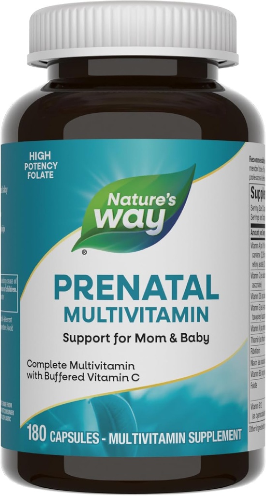 Nature's Way Prenatal Multivitamin, Sağlıklı Beyin ve Spinal Development için folate ile *, 180 Capsules