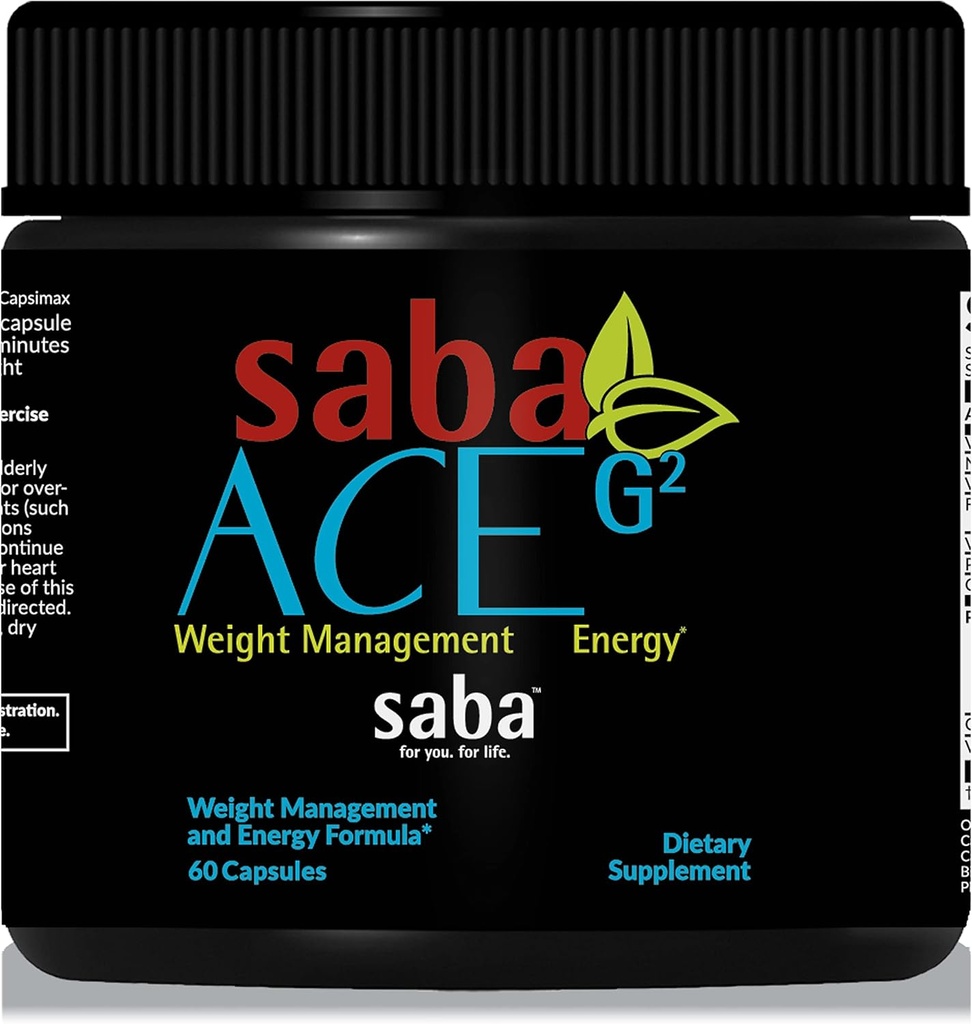 Saba ACE G2- Termogenic Energy Burn, Pre Workout, Metabolism, Focus, Concentration, with Capsimax, CarnoSyn, BioPerine, Green Tea Leaf, for Men & Women -60 Capsules