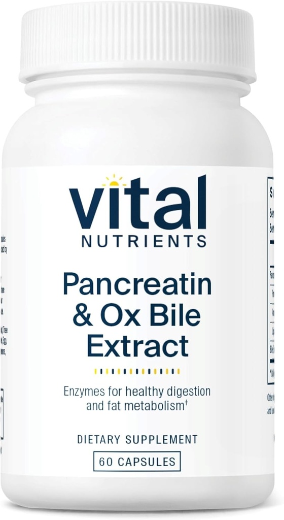 Vital Nutrients Pancreatin & Ox İnek 500 mg | Kadınlar ve Erkekler için Doğal Digestive Enzymes | Protein, Fat ve Carbohidratlar *| Gluten, Süt & Soy Free | 60 Capsules