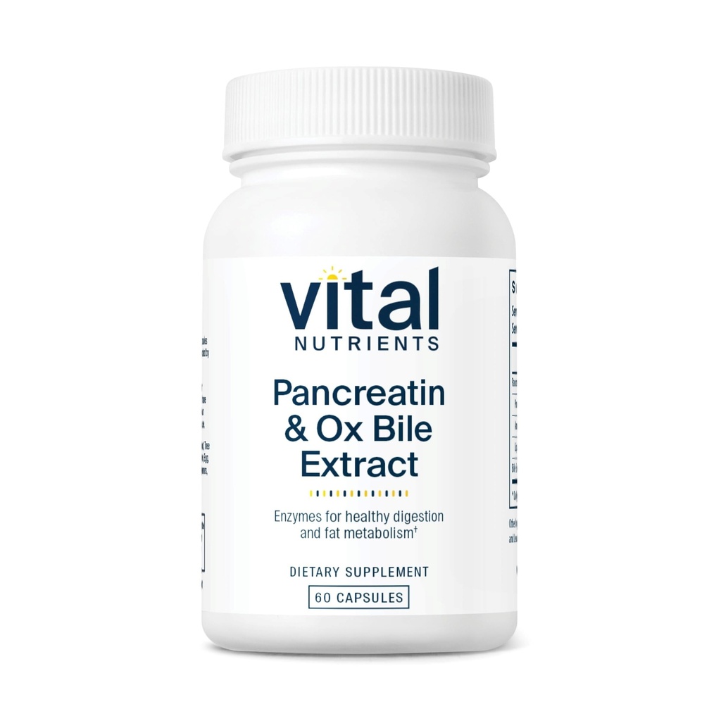 Vital Nutrients Pancreatin & Ox İnek 500 mg | Kadınlar ve Erkekler için Doğal Digestive Enzymes | Protein, Fat ve Carbohidratlar *| Gluten, Süt & Soy Free | 60 Capsules