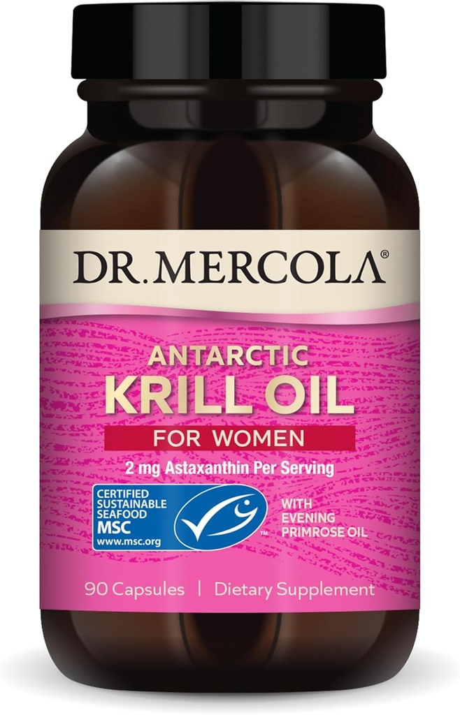 Dr. Mercola Krill Oil for Women - 2 mg Astaxanthin - MSC sertifikalı Sürdürülebilir - Beyin, Skin & Immune Systems - Omega-3s - Non-GMO, Gluten-Free & Soy-Free - 90 Capsules (30 hizmet)