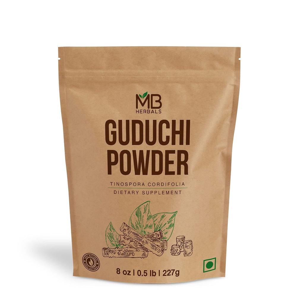 MB Herbals Guduchi Toz 8 oz / 0,5 LB (227 Gram) | Wildcrafted Guduchi Toz | Neem-Giloy | Tinospora kordonifolia Bitkilerin Stems'tan Süreç Edildi