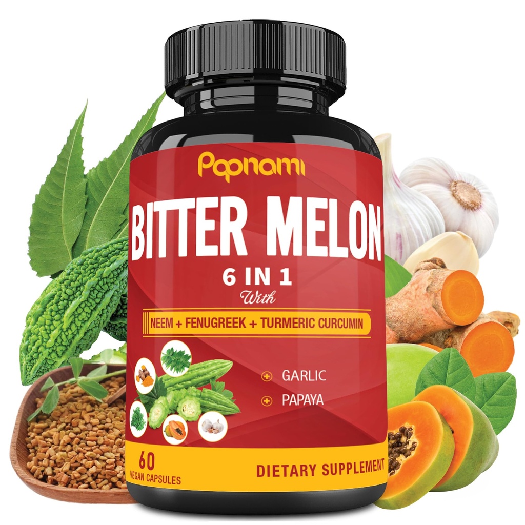 Organik Bitter Melon Extract Capsules - 60 Pills 2 Ay - Kombin, Fenugreek, Curcumin, Garlic & Papaya