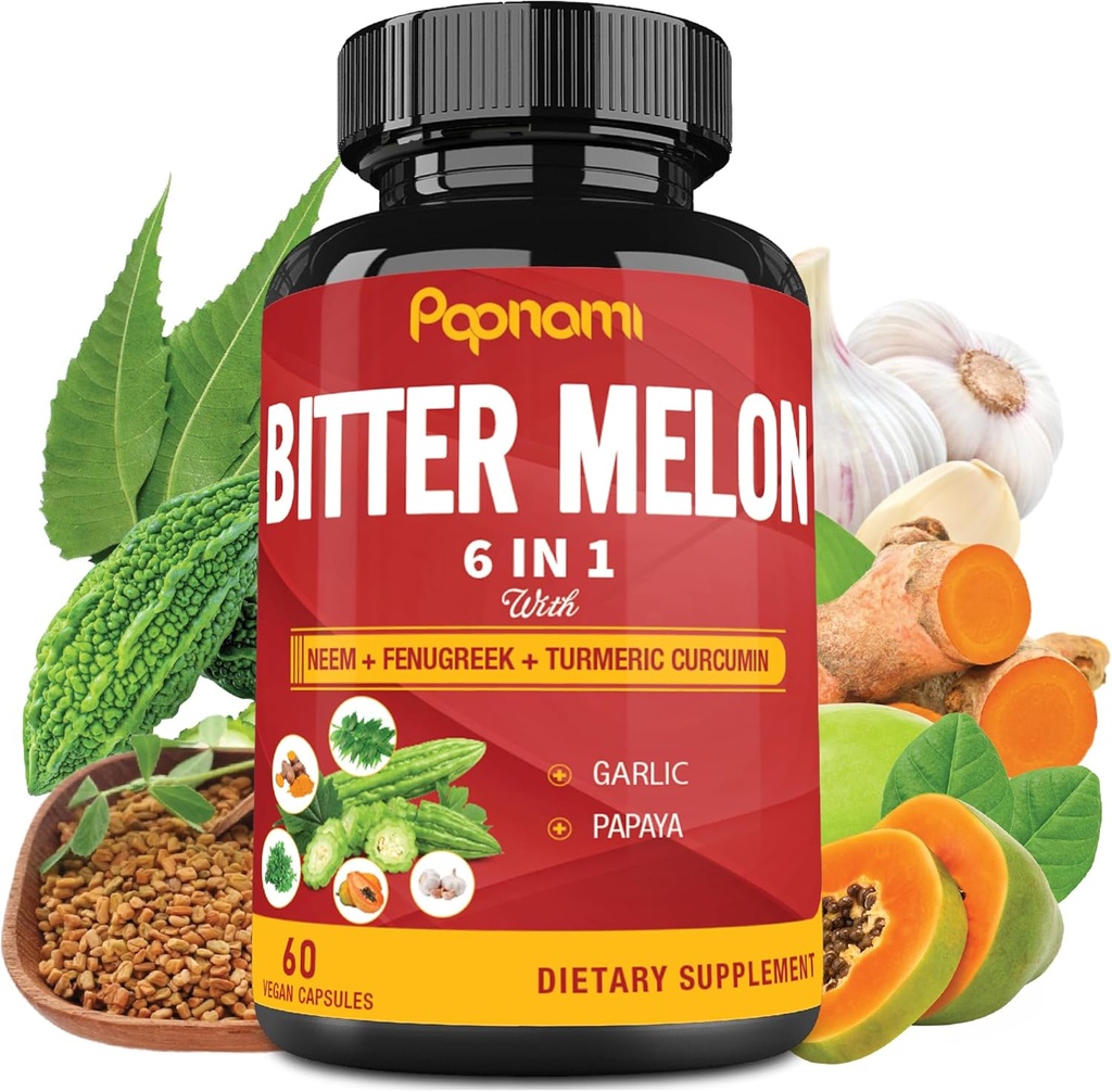 Organik Bitter Melon Extract Capsules - 60 Pills 2 Ay - Kombin, Fenugreek, Curcumin, Garlic & Papaya