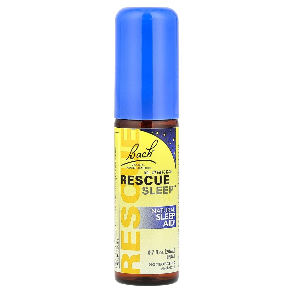 Bach RESCUE SLEEP Spray 20mL, Φυσικό Sleep & Stress Relief Aid, Ομοιοπαθητικό Απόσταγμα Λουλούδι, Vegan, Χωρίς Μελατονίνη, Ζάχαρη, και Γλουτένη, Μη Ναρκωτικό, Μη-Habit Forming