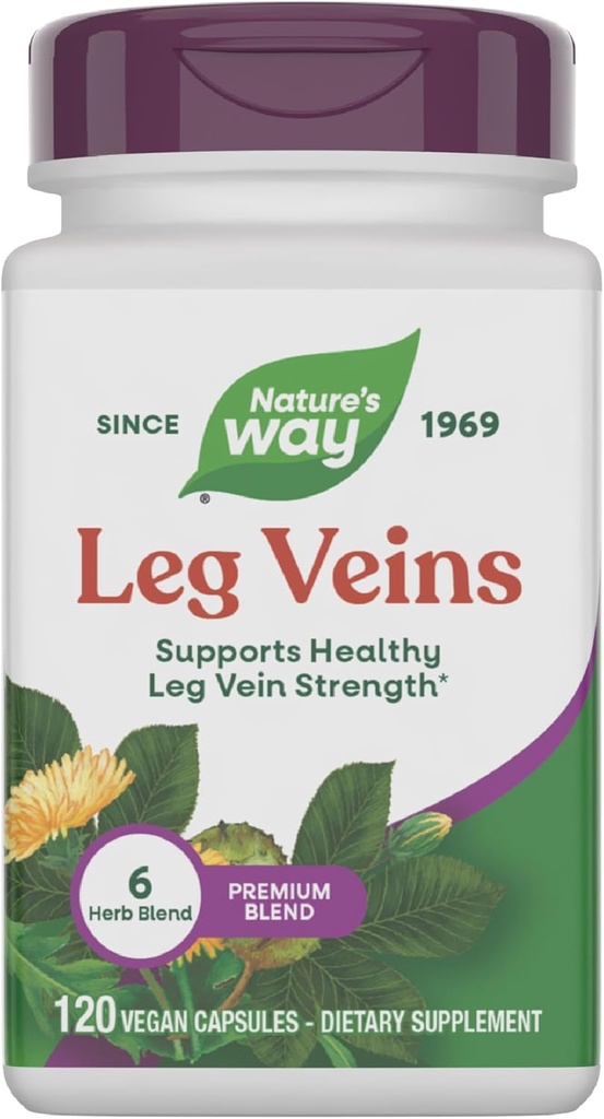 Nature's Way Leg Veins, Supports Health Leg Vein Strength*, 6Herb Mix, At Chestnut Extract, Dandelion, Gluten Free, 120 Vegan Capsules (Pazarlama Mayıs Vary)