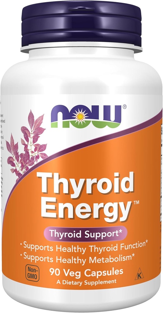 NOW Συμπληρώματα Τροφίμων, Thyroid EnergyTM, Ιώδιο και Τυροσίνη συν Σελήνιο, Ψευδάργυρο και Χαλκό, 90 κάψουλες Veg