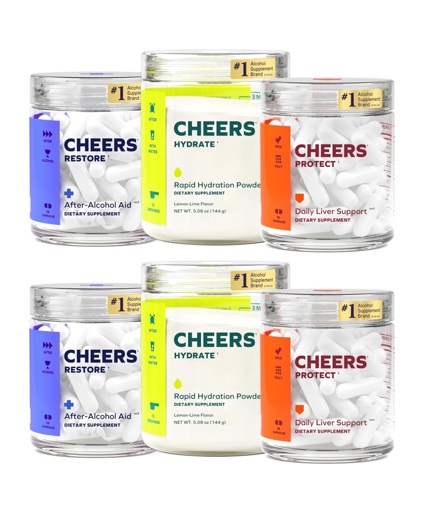 Cheers Super Combo | Restore + Koruma + Hydrate | Daha İyi Hissetme, Liver, & Rehidrat | DHM, L-Cysteine, Electrolytes | 24 Dos Rest & Hydrate, 60 Dos