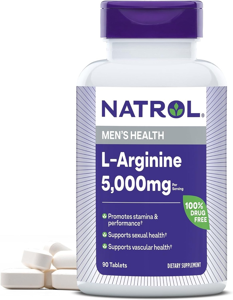 Natrol L-Arginine 5,000 mg, Dietary Supplement for Men's Health, L-Arginine Supplement, 90 Tablets, 18 Day Supply