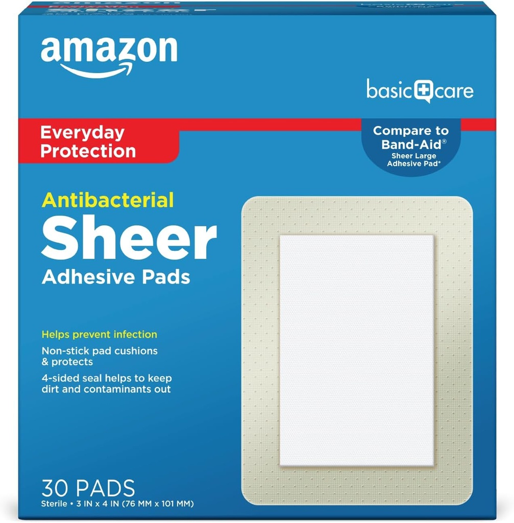 Temel Bakım Sheer Prestige Pad Bandages, Ekstra Büyük Rahatsız Sigara içilmeyen Pad, All Skin types, 30 Count (3x4 inç)
