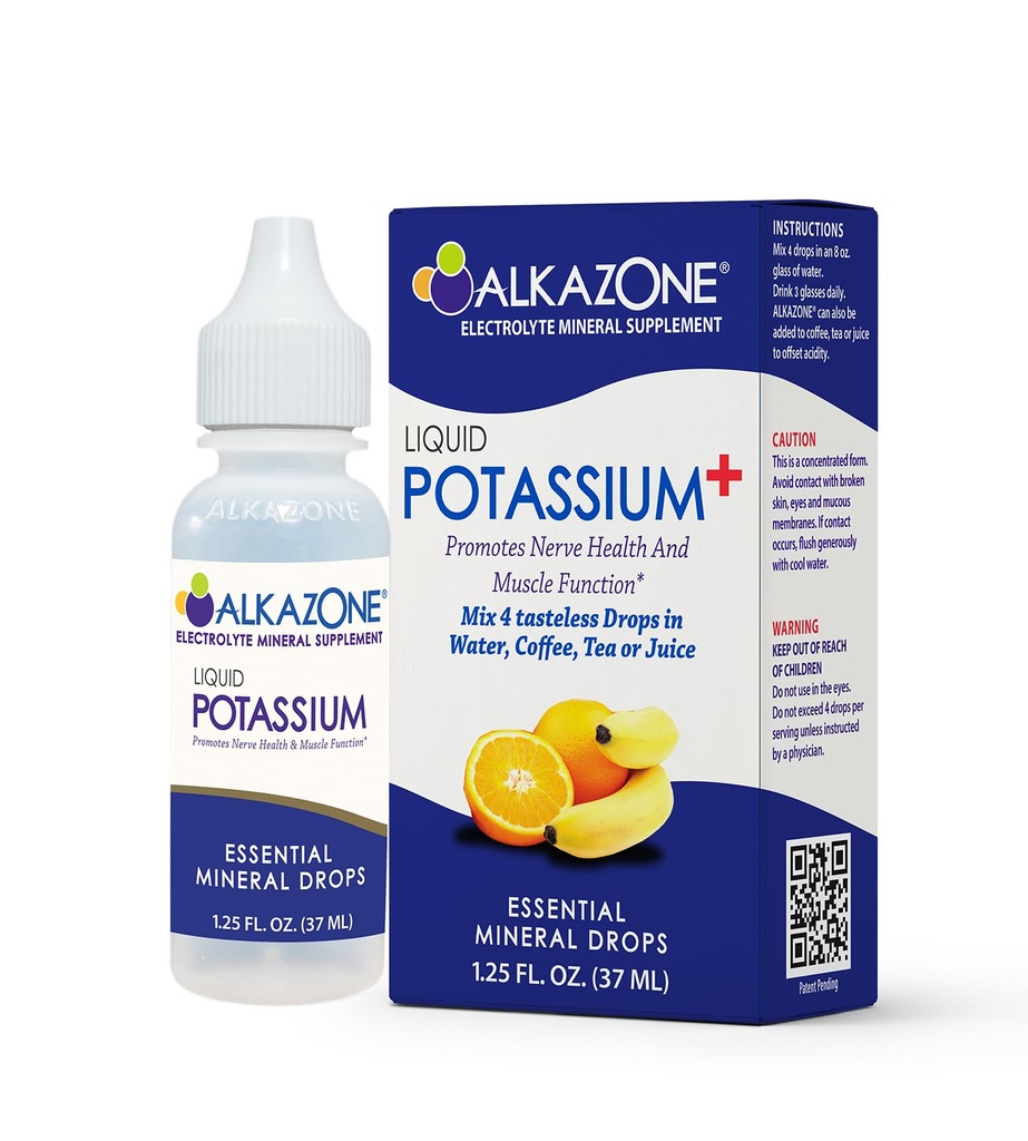 ALKAZONE Sıvı Potasyum+ | Sıvı Supplements Daha Hızlı Aorpsiyon Oranı | Mekanik | Potasyum | Lezzetsiz Flavorless | 1.25 Oz, Clear, Pack of 1