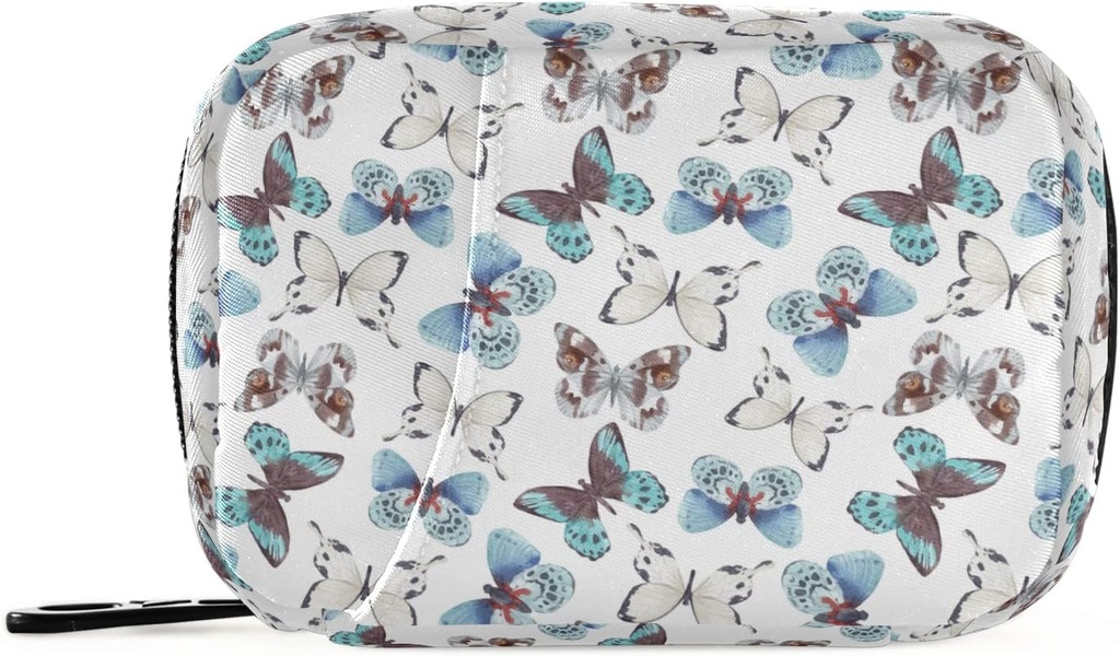 Naanle Blue Butterfly 7 Day Pill Case Travel Organizer with Zipper Bag - Portable Weekly Case - Compact Size for Vitamin Supplement Holder