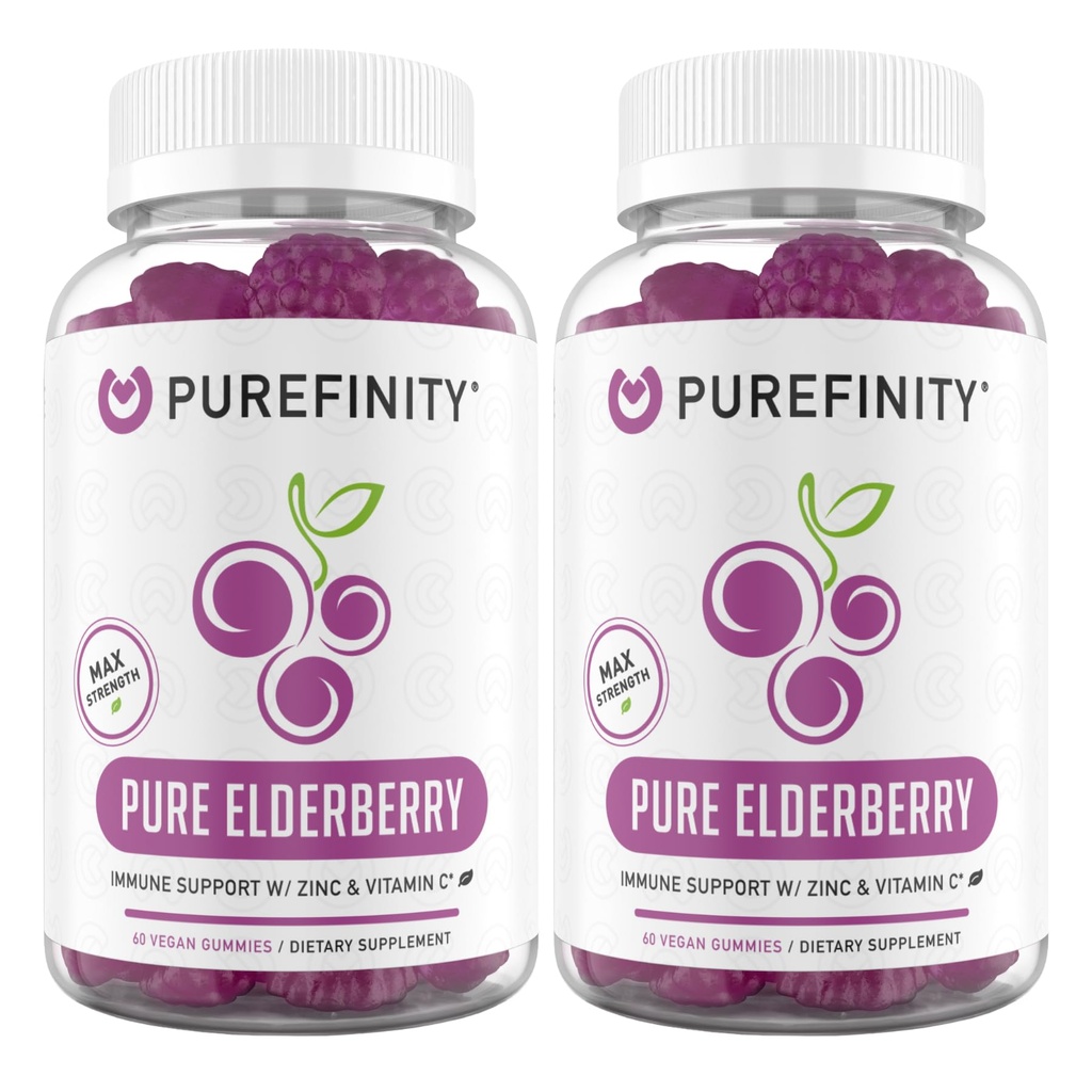 PUREFIN Elderberry Gummies with Sambucus, Vitamin C, and çinko – Your Perfect Daily 3-in-1 Supplement for Kids & Yetişkinler – Gluten Free, Non-GMO, Vegan, 60 Count (Pack of 2)