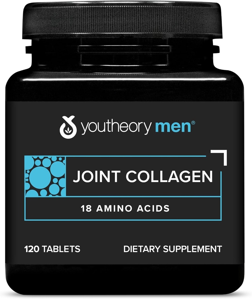 Youtheory Men's Joint Collagen with 18 Amino Acids - Saç, Nail, Kas, Bone & Ortak Destek - Boswellia Extract, Ginger & Black Pepper* - 120 Tablet (60-Day Supply)