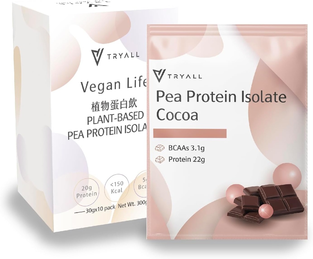 TRYALL Plant Based Pea Protein Toz Isolate (22g of protein) Seyahat Sachets (Cocoa Milk, 10 Packs)