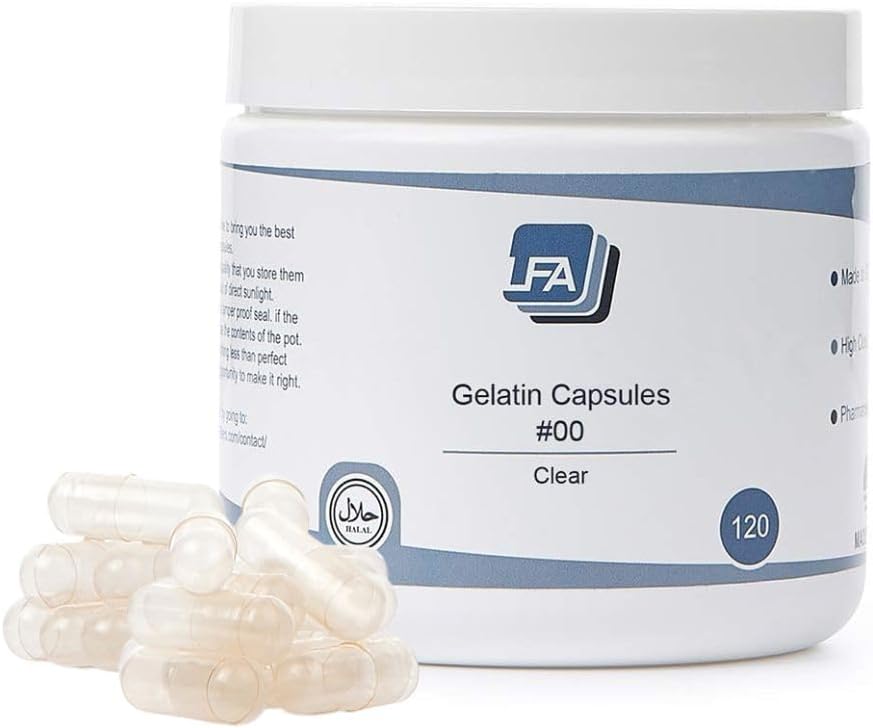 Boyut 00 Boş Kapsüller - Clear Gelatin - 120 Kont Jar - Fits Capsule Machine fill Tray - Roled Beef Gel Caps Easy Snap for DIY Pills - Sertifikalı Hell