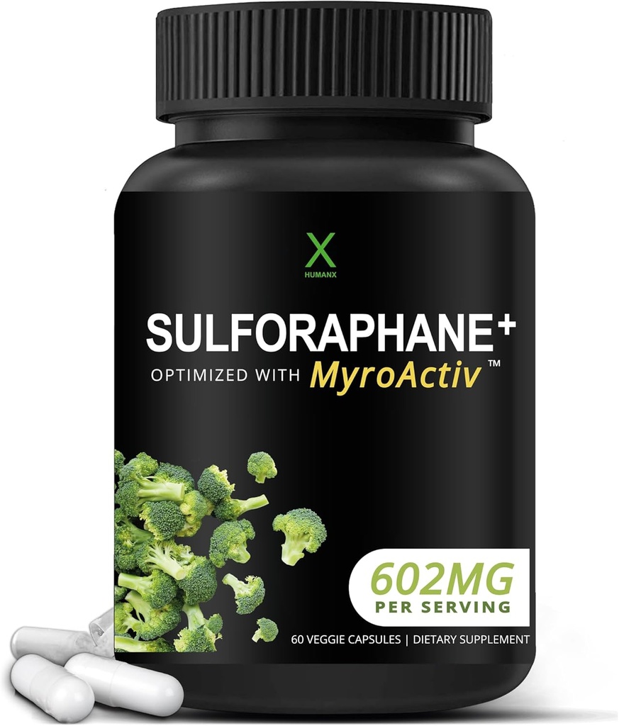 HUMANX Sulforafane+ 602mg - ΗΠΑ Trid Party Tested - Σουλφοραφάνη με εκχύλισμα σπόρων μπρόκολου & Moringa - Υποστηρίζει Αντιοξειδωτική Παραγωγή, Αποτοξίνωση, & Κυτταρική Υγεία - Συμπλήρωμα μπρόκολου