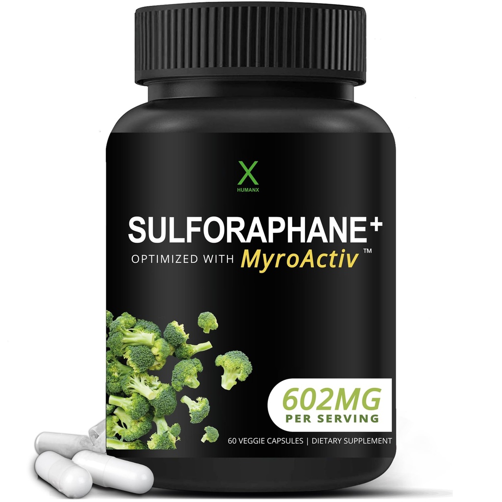 HUMANX Sulforaphane + 602 mg - ABD Üçüncü Parti Test Edildi - Broccoli Seed Extract & Moringa ile Sulforaphane - Antioksit Prodüksiyon, Detoxification, & Cellular Health - Broccoli Supplement