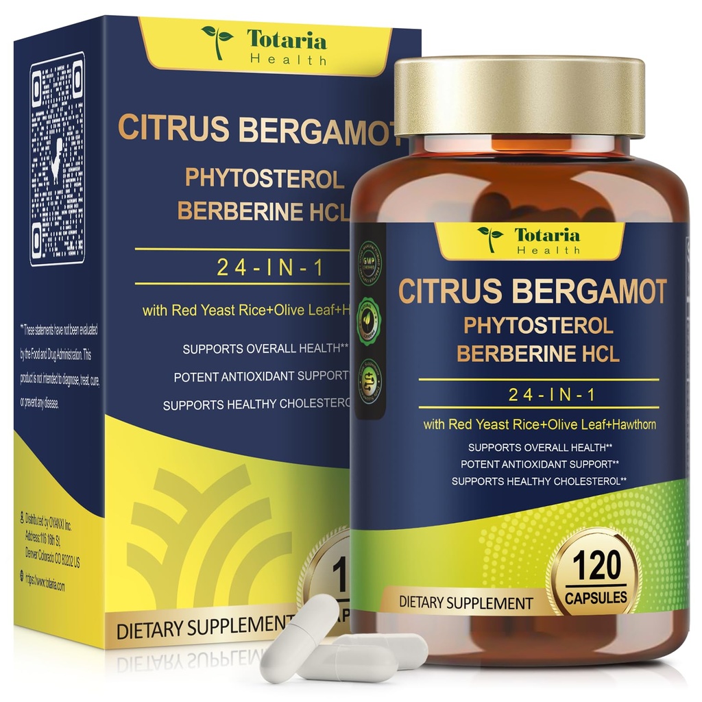 Totaria Citrus Bergamot συμπλήρωμα για την υψηλή χοληστερόλη - ιταλικά Citrus Bergamo συμπλήρωμα & φυτοστερόλες Stanols για τον άνθρωπο και τη γυναίκα χοληστερόλη υγεία, Vegan, μη-GMO, 120 κόμητες