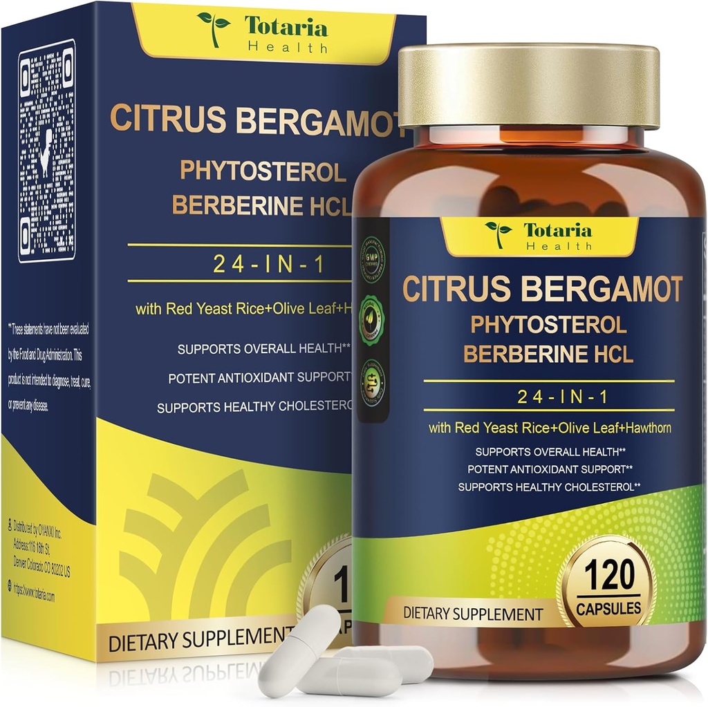 Totaria Citrus Bergamot Supplement for High Cholesterol - İtalyan Citrus Bergamot Supplement & Plant Sterols Stanols for Man and Women Cholesterol Health, Vegan, Non-GMO, 120 Counts