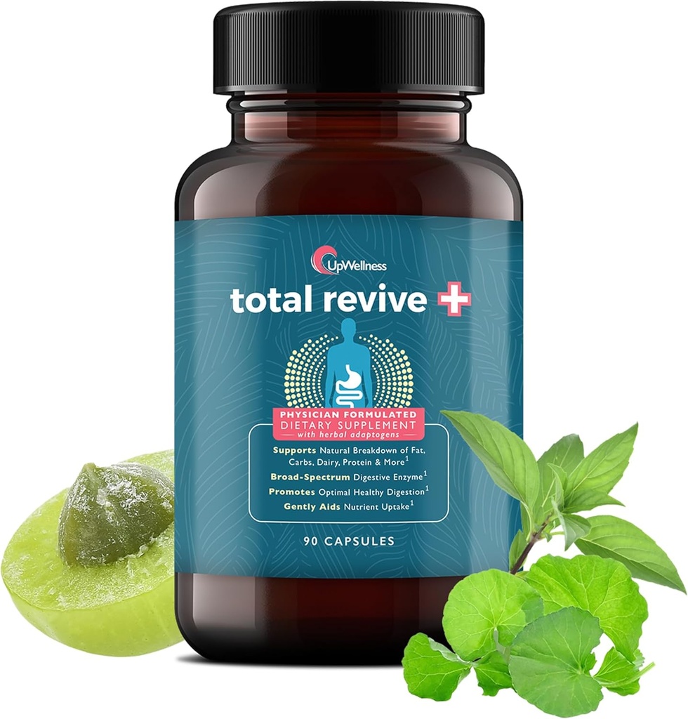 Total Revive+ Digestive Enzymes - Broad-Spectrum Enzymes for Digestive Health - Supports Gut Health and Nutrient Abors - Doktor Formulaed - 90 Capsules