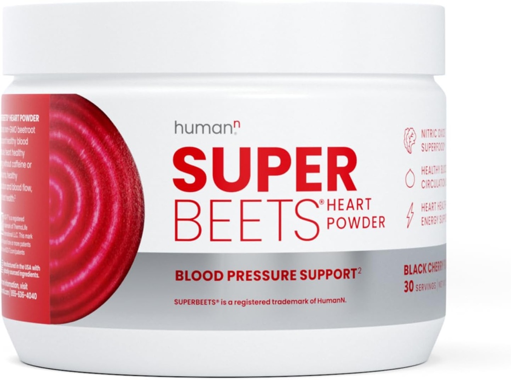 HumanN SuperBeets Beet Root Powder - Μη GMO Beetroot Superfood - Συμπλήρωμα οξειδίου του αζώτου για την υγεία της καρδιάς, την κυκλοφορία και την πίεση του αίματος Υποστήριξη - Μαύρο κερασάκι, 30 εξυπηρετούν