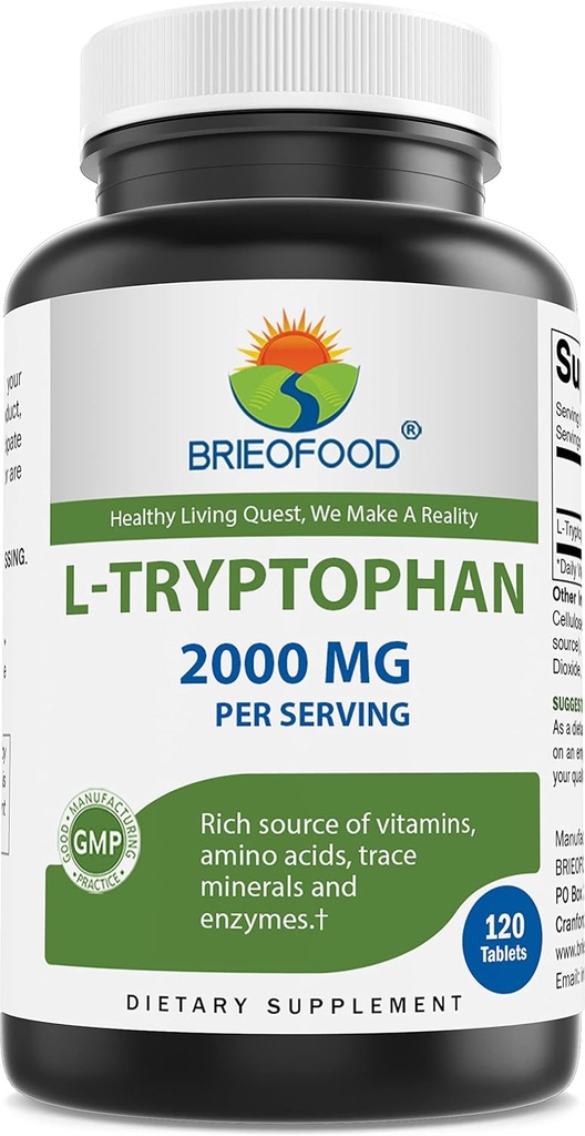 Brieofood L-Tryptophan 2000mg per Serving - 120 Tablets - Υποστηρίζει Poisitive Mood & Relaxation