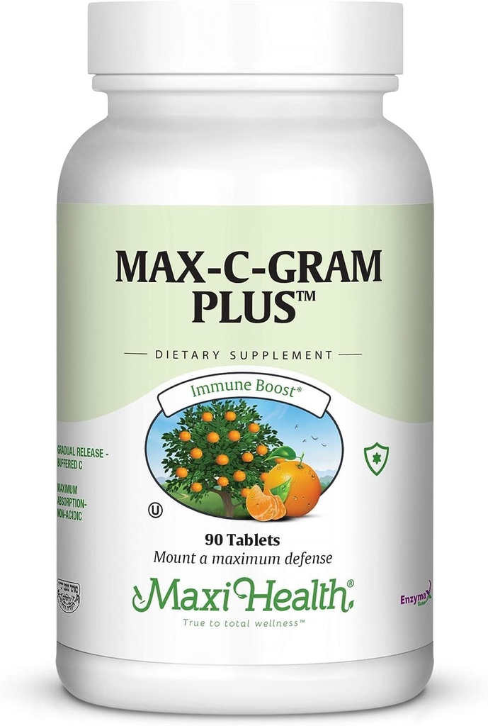 Maxi Health Vitamin C 1050mg – Σύμπλεγμα Buffered C με Ασκορβικό Ασβέστιο & Βιοφλαβονοειδή – Συμπλήρωμα Ανοσολογικής Υποστήριξης, Μη Αρωματικό, Απαλό στο στομάχι, Σταδιακή απελευθέρωση – 90 Δισκία