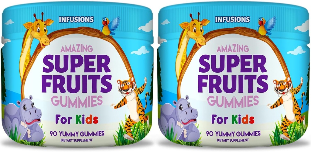 Infüzyonlar Super Fruit Gummies 180 Count w/Vitamin A,C,E + çinko – Organik Silica, Antioksit - Vegan Dostu - Gluten Free - Non-GMO - 2 Pack