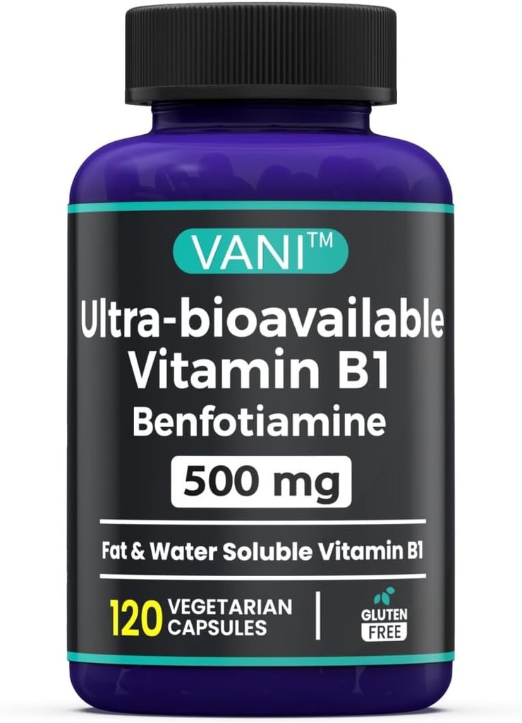 VANI 500MG B1, 5X Time Fat & Water ► Thiamine B1 Supplement – Üçüncü Parti Test Edildi, No Gluten (120 Capsules)