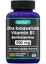 VANI 500MG B1, 5X Time Fat & Water ► Thiamine B1 Supplement – Üçüncü Parti Test Edildi, No Gluten (120 Capsules)