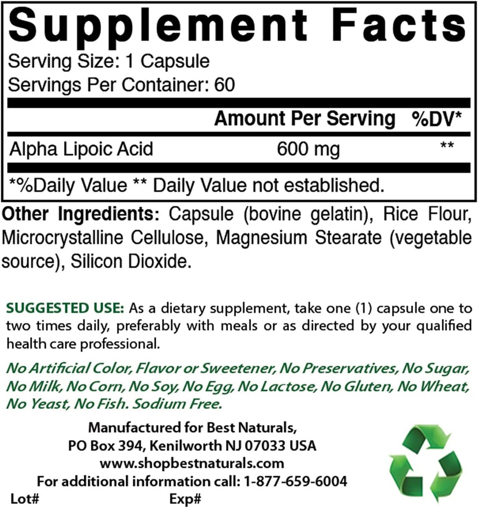 En İyi Doğallar Alpha Lipoic Acid 600 mg & Selenium 200 mcg