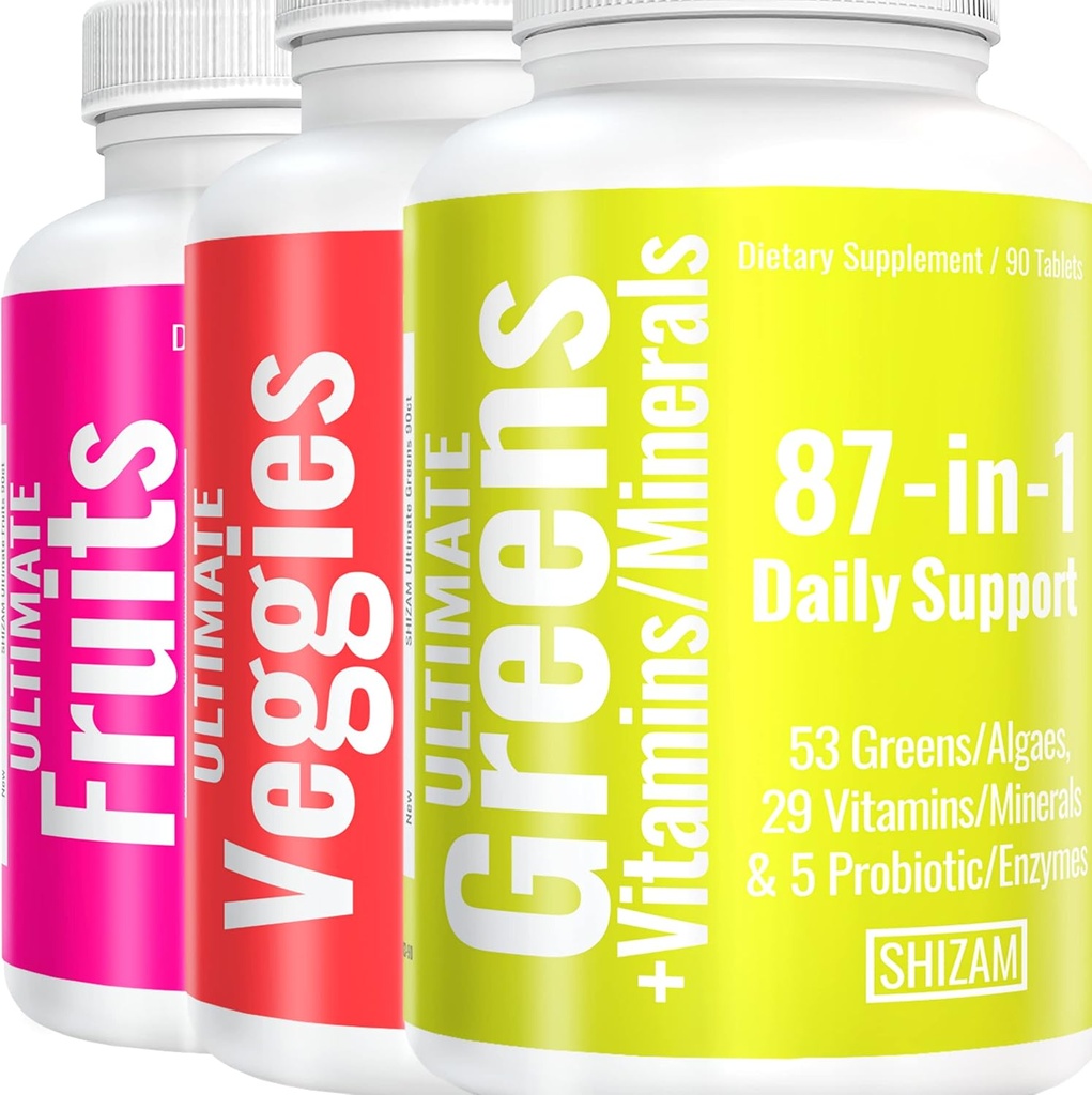 SHIZAM Super Green Fruit & Veggie Capsules | Superfood Daily Super Greens Yemekleri ve Sebzeler Tamamları | Meyve ve Sebze Tamamları | Organik Supergreens Super Foods Veggies
