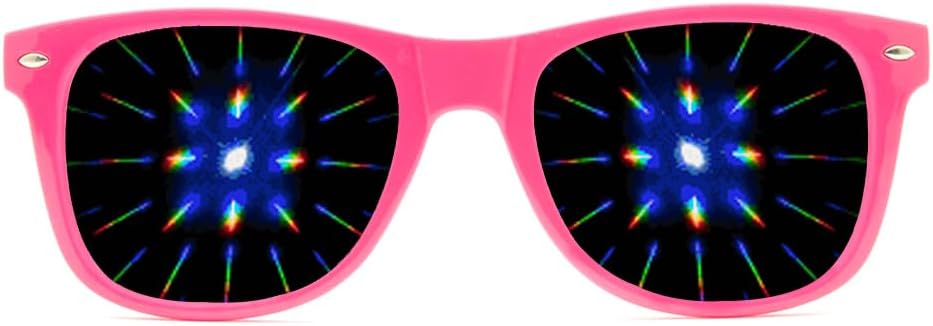 GloFX Ultimate Difraksiyon Gözlükleri - Pink - 3D Prism Rainbow Etkisi - Great Edm, Festival, Konser, Fireworks, Noel Işıkları ve Rave Accessory - Pink Frames