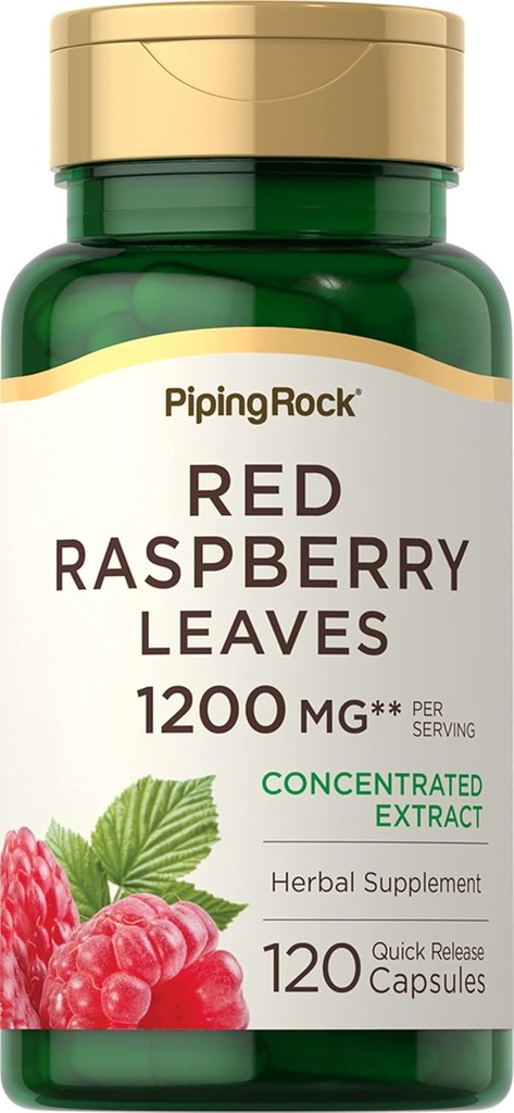 Piping Rock Red Raspberry Leaf Capsules | 1200 mg | 120 Pills | Interd Leaves Extract | Non GMO, Gluten Free Supplement