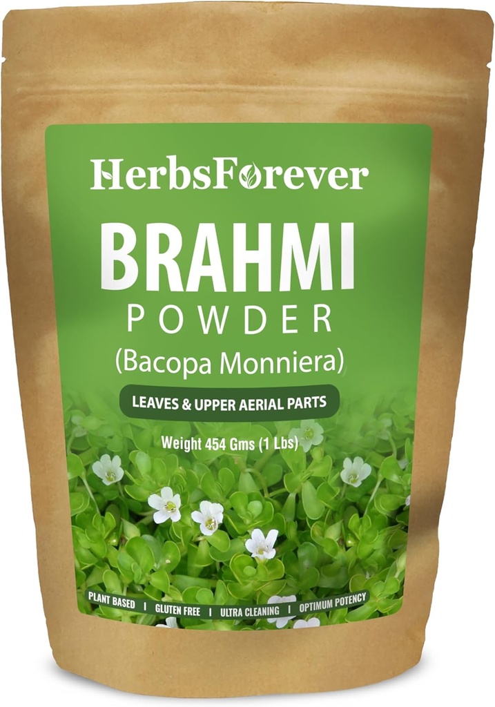 HerbsForever Brahmi Toz I 100% Pure Bacopa Monnieri I Natural Herbal Supplement – Non-GMO, Vegan, Gluten-Free I Supports Wellness – Premium Quality 454 GMS