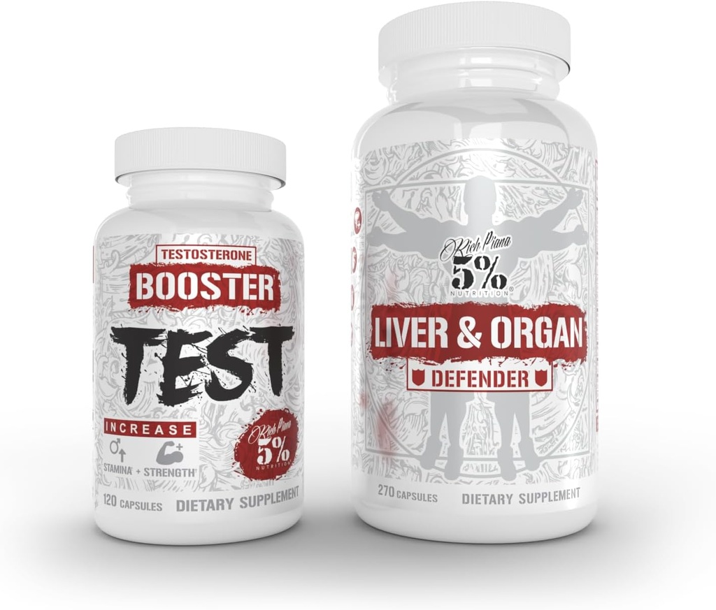 5% Nutrition 2-Stack | Liver & Organ Defender with NAC + Test Booster | Liver, Kidney, & Heart Support + Testosterone, Muscle Builder, Male Vitality, Energy & Stamina