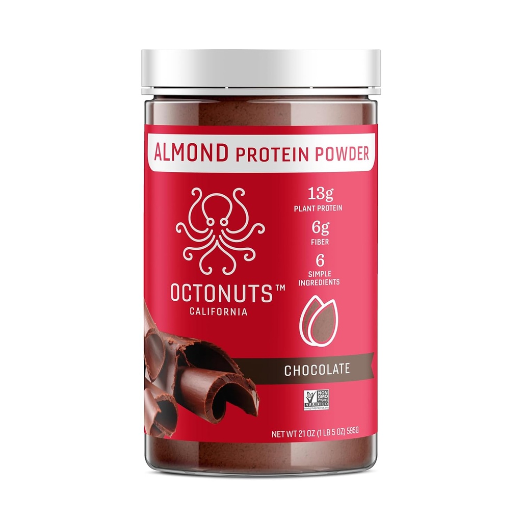 OCTONS Chocolate Almond Protein Toz 21oz - Bitki bazlı Vegan Protein - Temiz Low Carb Mix with 13g protein, 6g Fiber – Keto, Paleo, Gluten Free, Non-Dairy – Shakes için ideal, Smoothies