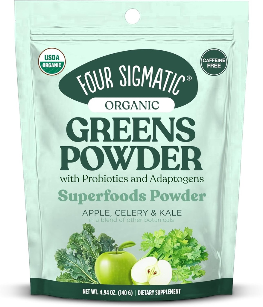Four Sigmatic Organic Greens Toz | Greens Superfood Toz Probiyotiks & Prebiyotiks | Super Greens with Moringa, Chaga & Turkey Tail | (4.94 oz.)