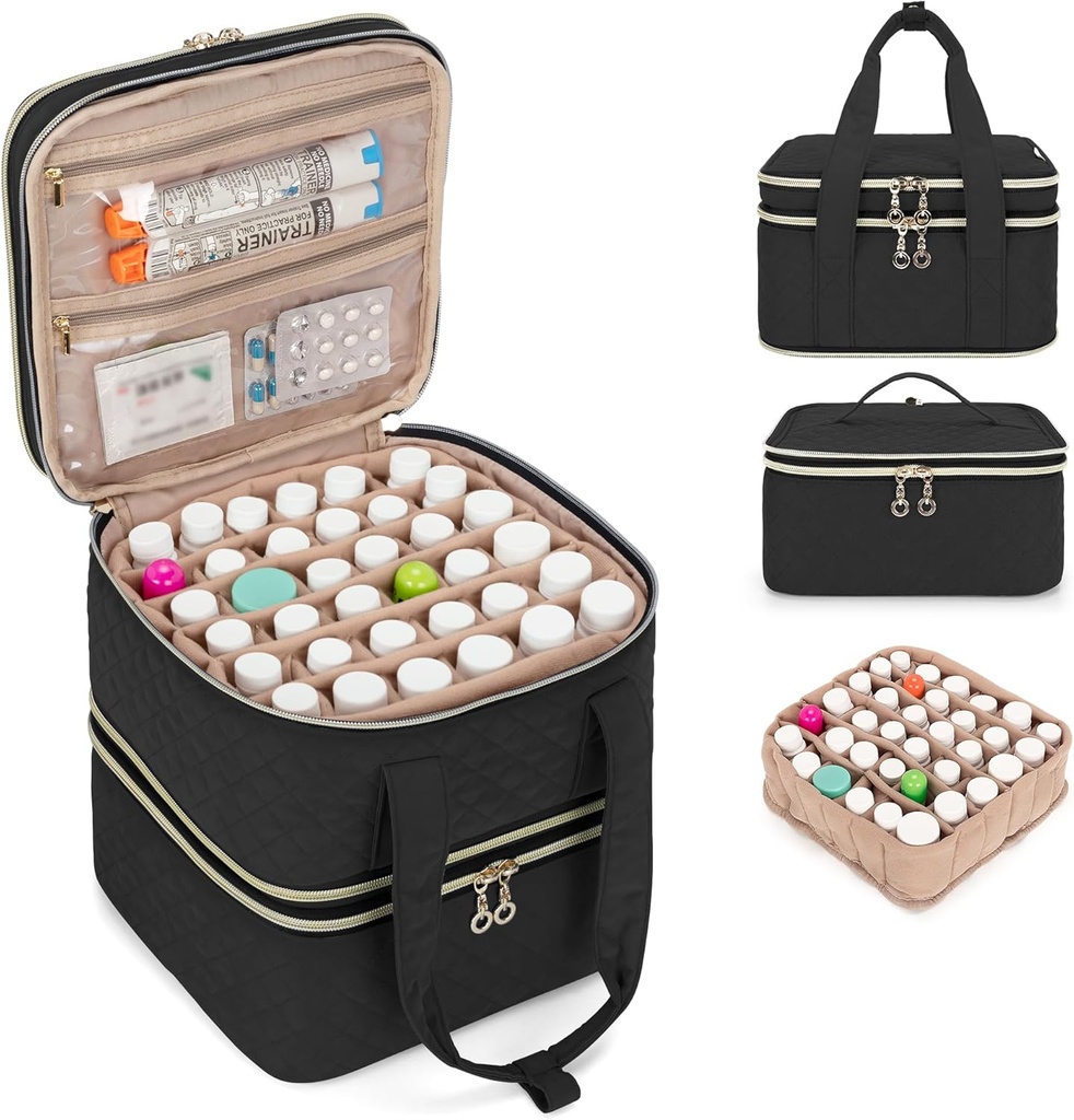Yarwo Pill Şişe Organizer Storage Bag, 3 Katmanlar Tıp Seyahat Davası Pills, Potions, Vitaminler ve Acil İlk Yardım Tankları, Siyah (PATENT Tasarımı)