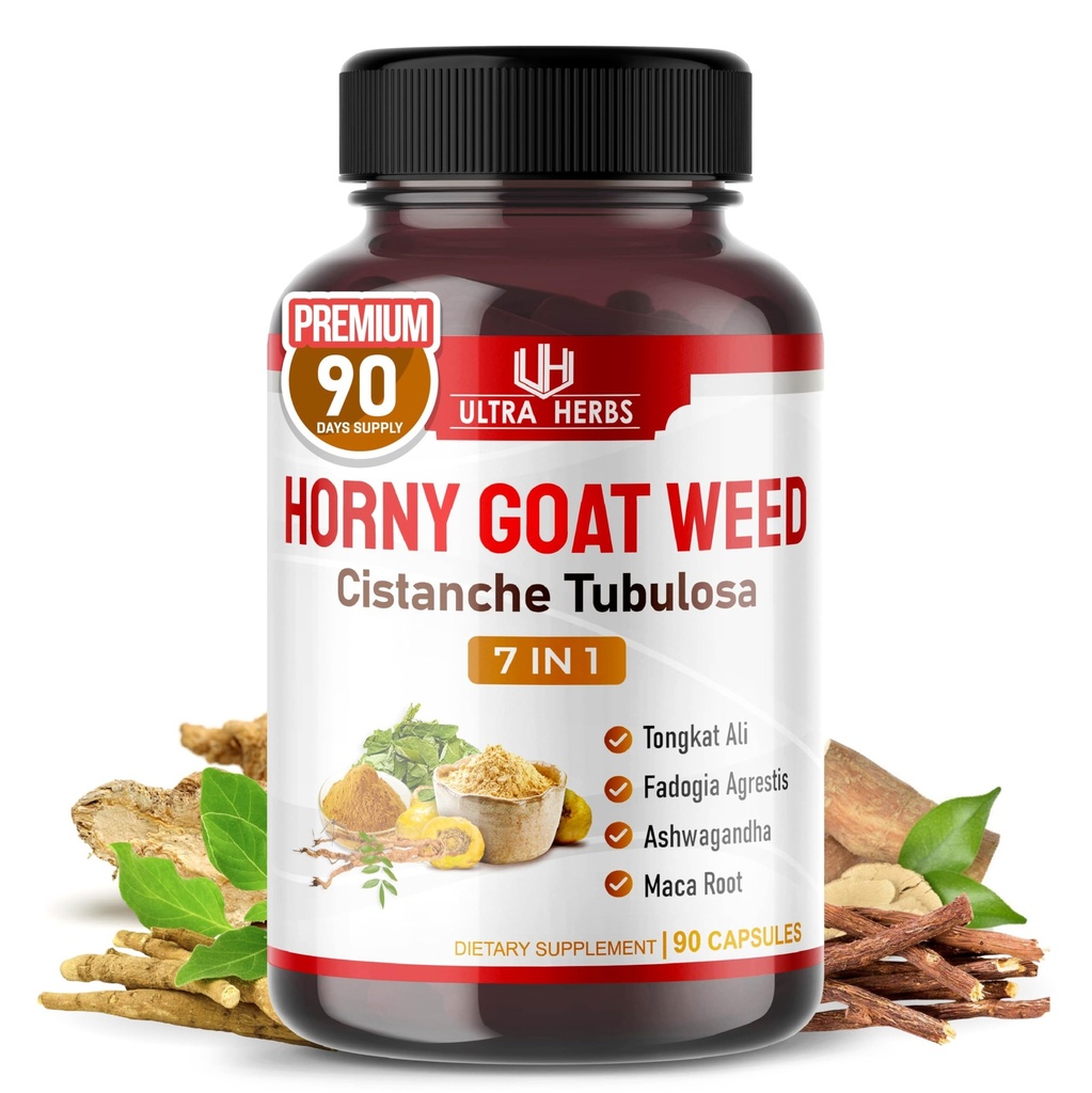 Ultra Horny Goat Weed Tongkat Ali Maca Root Tribulus - Enerji, Stamina & Performansı Fadogia Ashwagandha BTC L-Arginine (90) ile artırmak