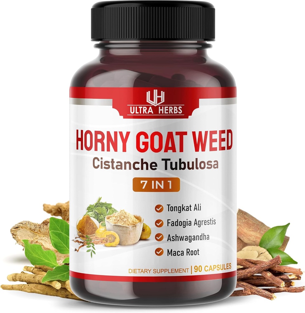 Ultra Horny Goat Weed Tongkat Ali Maca Root Tribulus - Increase Energy, Stamina & Performance with Fadogia Ashwagandha Ginseng L-Arginine (90 Count (Pack of 1))