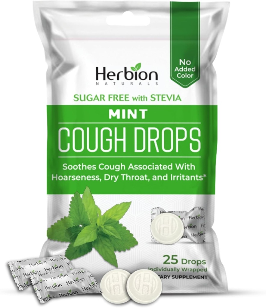 HERBION Naturals Cough Drops, Sugar-Free with Stevia, Dietary Supplement, Soothes Cough, Yetişkinler ve Çocuklar için 6 Yıl boyunca 125 Drops (Pazarlama)