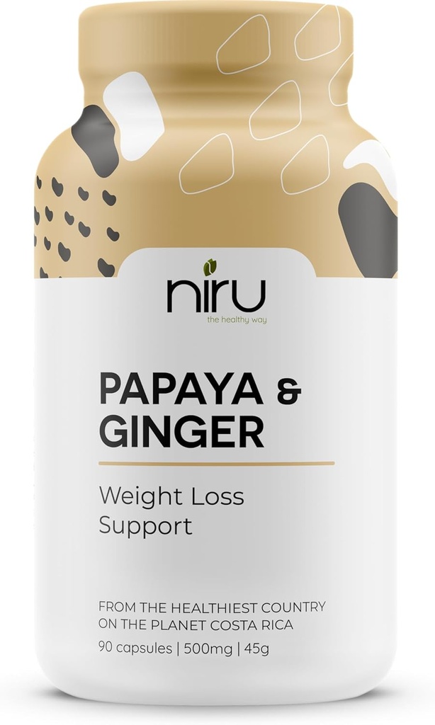 Papaya Ginger de Kosta Rika - Niru Life. Blue Zone Papaya Ginger Capsules. Single Origin Papaya Tohumları ve Ginger Root Mix. Digestive Support, Detox, & Metabolism Boost. 90ct. 500 mg Caps.