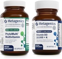 Metagenics Sche - PhytoMulti & D3 10.000 + K - Erkekler ve Kadınlar için Phyto Çok 60 Capsules - Immune Support, Bone Health & Heart Health