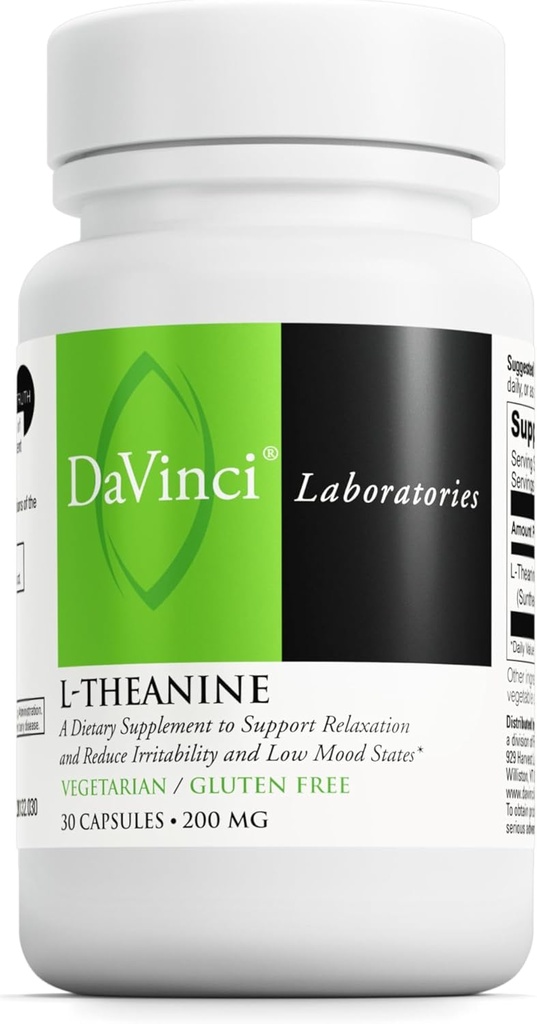 DAVINCI Laboratuvarları L-Theanine - Diyet Supplement to Help with Concentration, Focus, Relaxation and Irritability* - 200 mg L-Theanine per Service - 30 Vegetarian Capsules