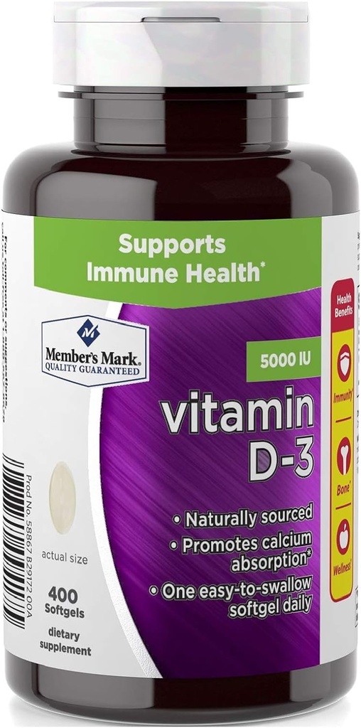 Birsppy Member's Mark Vitamin D-3 5000 IU Diyetary Supplement (400 Count)